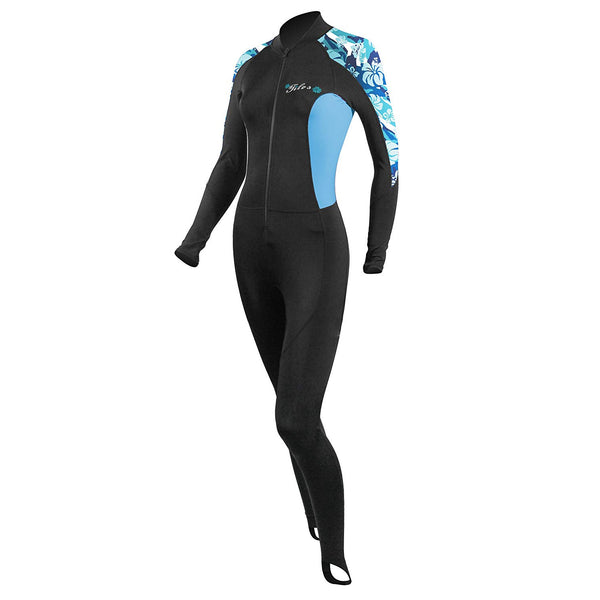 Open Box Tilos 6oz Ladies Skin Suit, Blue Flower, Size: Medium - DIPNDIVE