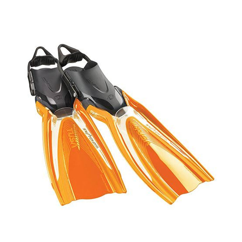 Used Tusa HyFlex Switch Pro Dive Fins, Transparent/Energy Orang, Size: Large / M:10-14 / W:12-15 - DIPNDIVE