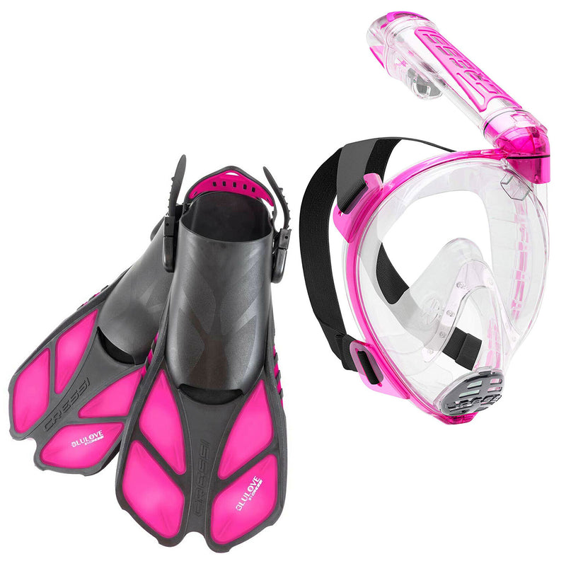 Used Cressi Duke Dive Mask and Bonete Dive Fins, Bag Set, Translucent Pink, Size: Fins SM/MD - Mask MD/LG - DIPNDIVE