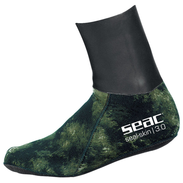 Open Box Seac Seal Skin 3mm Neoprene Thermal Socks For Freediving and Spearfishing - Camo Green, Size: Medium - DIPNDIVE