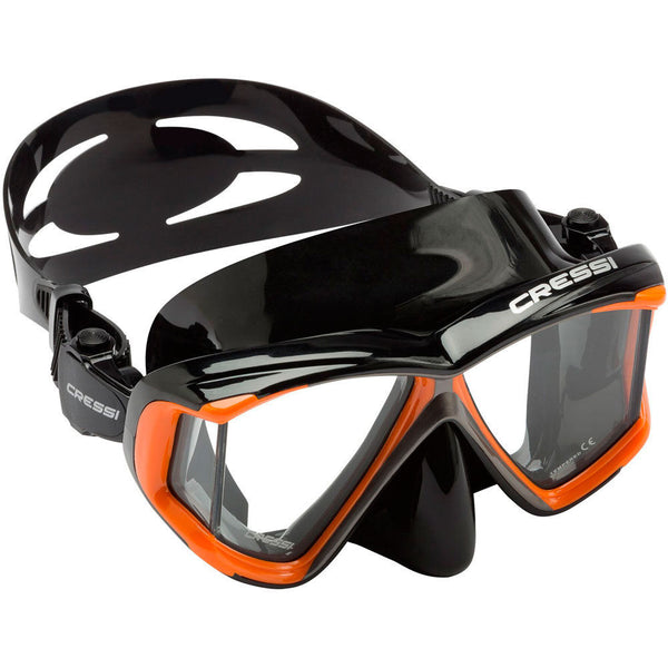 Used Cressi Panoramic 4 Window Dive Mask-Black Silver / Orange - DIPNDIVE