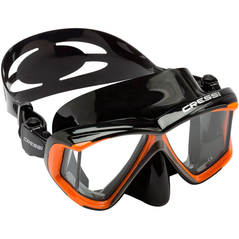 Used Cressi Panoramic 4 Window Dive Mask-Black Silver / Orange - DIPNDIVE