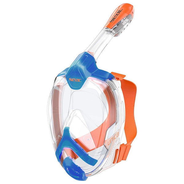 Open Box Seac Unica Full Face 180° GoPro Compatible Snorkel Mask - Blue/Orange, Size: Large / X-Large - DIPNDIVE