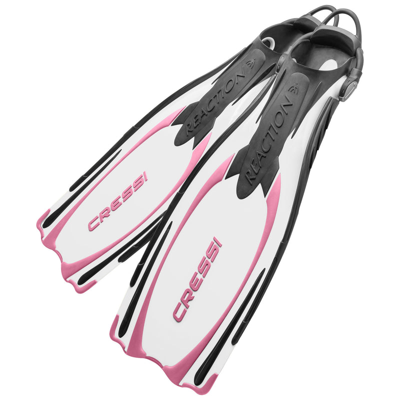 Used Cressi Reaction EBS Open Heel Dive Fins - White / Pink, Size: Small/Medium US M:6.5-8 W:7.5-9 - DIPNDIVE