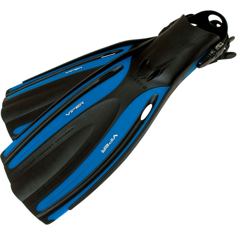 Used Oceanic Viper Open Heel Scuba Dive Fins-Black / OC Blue-XLG - DIPNDIVE