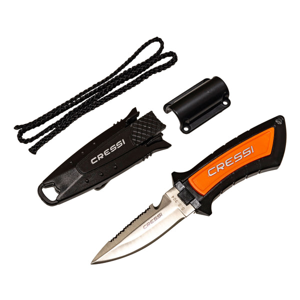 Open Box Cressi Lima Stainless Steel Scuba Dive Knife-Orange - DIPNDIVE