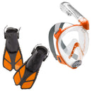 Used Cressi Duke Dive Mask and Bonete Dive Fins, Bag Set, Clear / Orange, Size: Fins SM/MD - Mask MD/LG - DIPNDIVE
