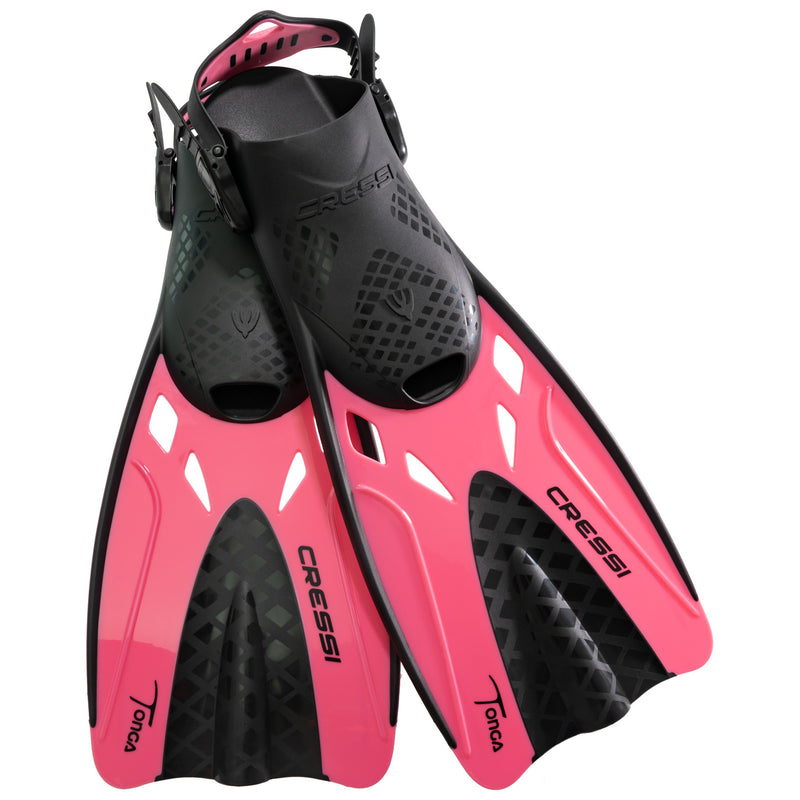 Used Cressi Tonga Short Open Heel Fins - Black/Pink - Small/Medium - DIPNDIVE