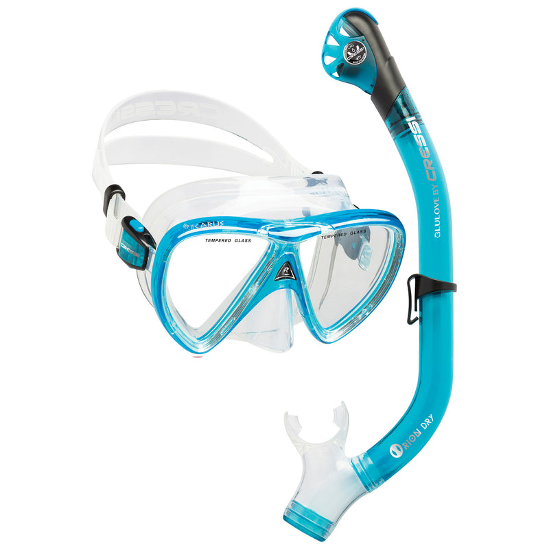 Open Box Cressi Ikarus Mask with Orion Dry Snorkel Combo-Translucent Aquamarine - DIPNDIVE