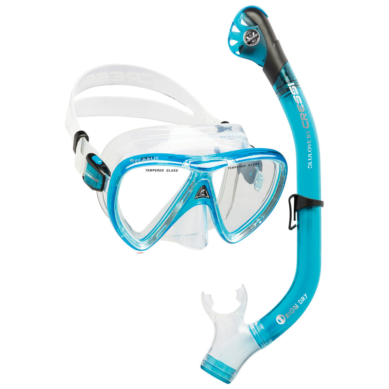 Used Cressi Ikarus Mask with Orion Dry Snorkel Combo - Translucent Aquamarine - DIPNDIVE