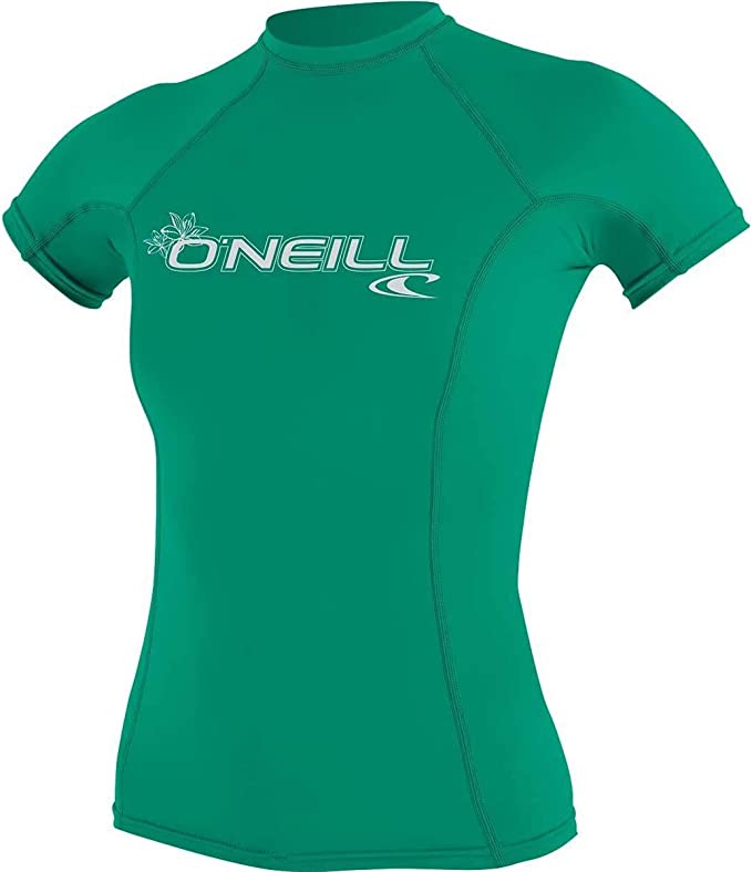 Open Box O'Neill Women's Basic Skins Short Sleeve Rash Guard, Seaglass, Size: X-Large - DIPNDIVE