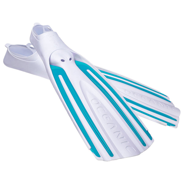 Open Box Oceanic Viper 2 Full Foot Dive Fins - White/Aqua - Small / US 6-7 - DIPNDIVE