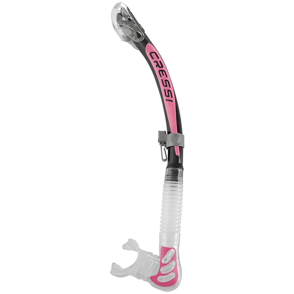 Used Cressi Alpha Dry Adult Size Snorkel - Silver / Pink / Clear - DIPNDIVE