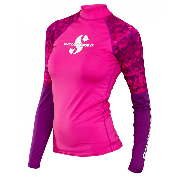 Open Box ScubaPro Caribbean Rash Guard Womens Long Sleeve (UPF50) - Flamingo, Size: Small - DIPNDIVE