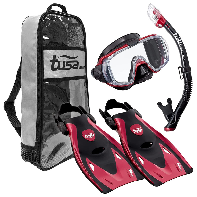 Used Tusa Visio Tri-Ex Adult Travel Set - Metallic Red - Large - DIPNDIVE