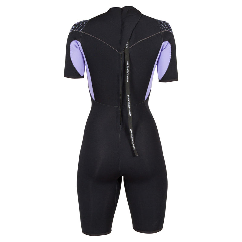 Used Henderson 3mm Womens Thermoprene Pro Back Zip Shorty Wetsuit - Black / Lavender- 6 - DIPNDIVE