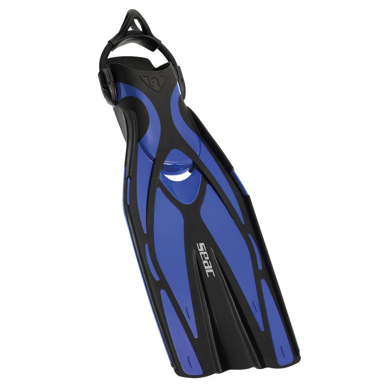 Open Box Seac F1 Open Heel Fin with Bungee Straps, Blue, Size: Small/Medium US M:6-7 W:7-8 - DIPNDIVE