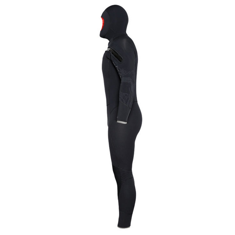 Open Box Bare 8/7mm Mens Velocity Hooded Semi Dry Wetsuit -Black-Medium - DIPNDIVE