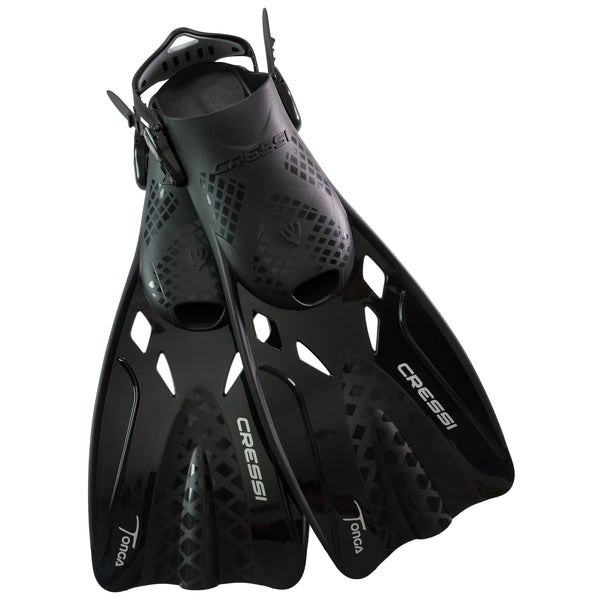 Used Cressi Tonga Short Open Heel Fins - Black/Black - Large/X-Large - US M:9-13 / W:10-14 - DIPNDIVE