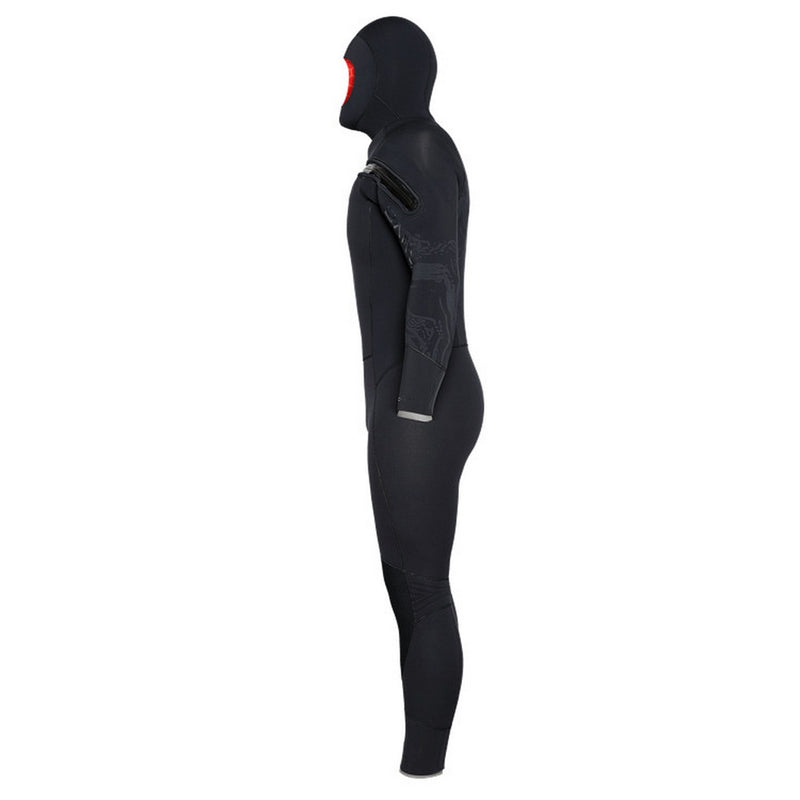 Open Box Bare 8/7mm Mens Velocity Hooded Semi Dry Wetsuit -Black-Large - DIPNDIVE