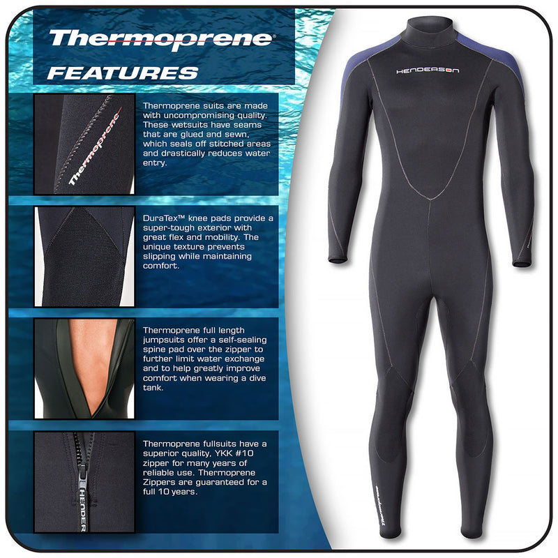 Open Box Henderson Man Thermoprene Jumpsuit (Back Zip) 5mm Scuba Wetsuit - Black / Blue - Medium - DIPNDIVE