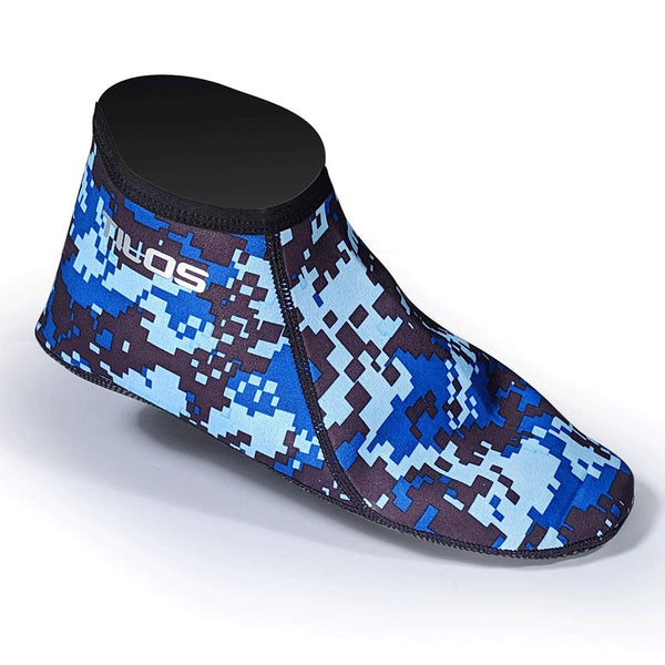 Open Box Tilos 3mm Neoprene Low Top Fin Socks-Digital Blue-LG - DIPNDIVE