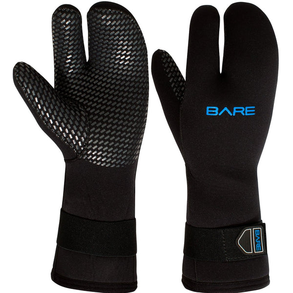 Used Bare 7mm Unisex Three-Finger Scuba Dive Mitts, Size: Small - DIPNDIVE