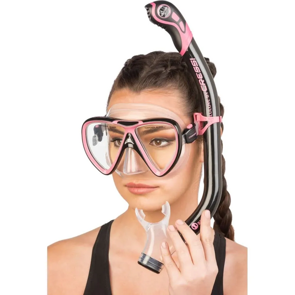 Open Box Cressi Ikarus Mask with Orion Semi-Dry Snorkel Combo - Clear-Black/Pink - DIPNDIVE