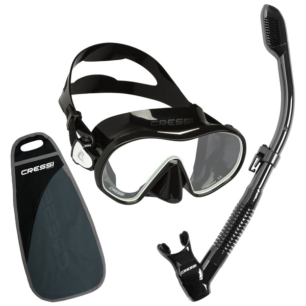 Used Cressi F-Dual and Supernova Dry Snorkel Combo - Black/White - DIPNDIVE