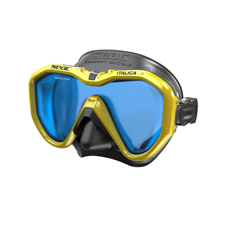 Used Seac Italica Scuba Diving Snorkeling Mask - S/BL LS Yellow Metal - DIPNDIVE