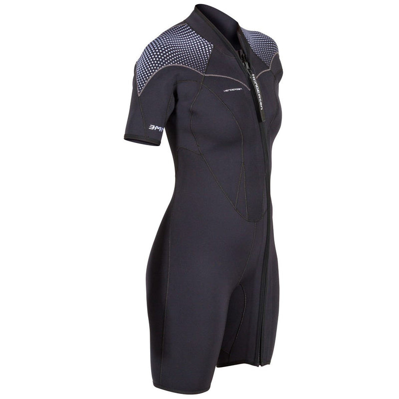 Open Box - Henderson Women's 3mm Thermoprene Pro Front Zip Shorty Wetsuit, Black / Purple, Size: 14 - DIPNDIVE