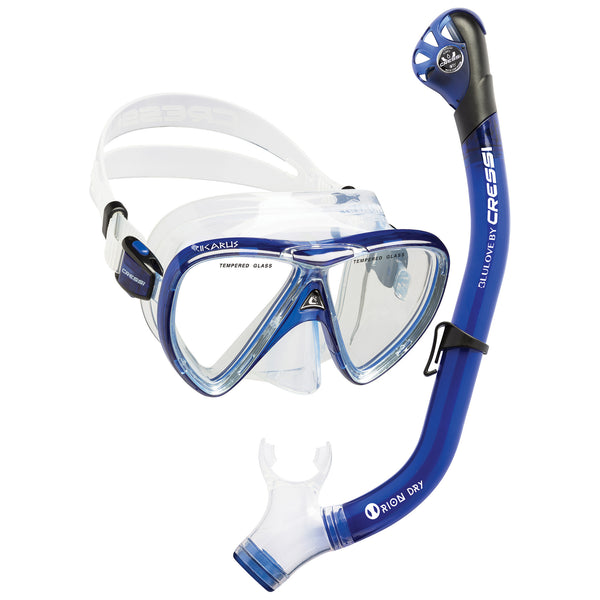 Open Box Cressi Ikarus Mask with Orion Dry Snorkel Combo - Translucent Cobalt - DIPNDIVE