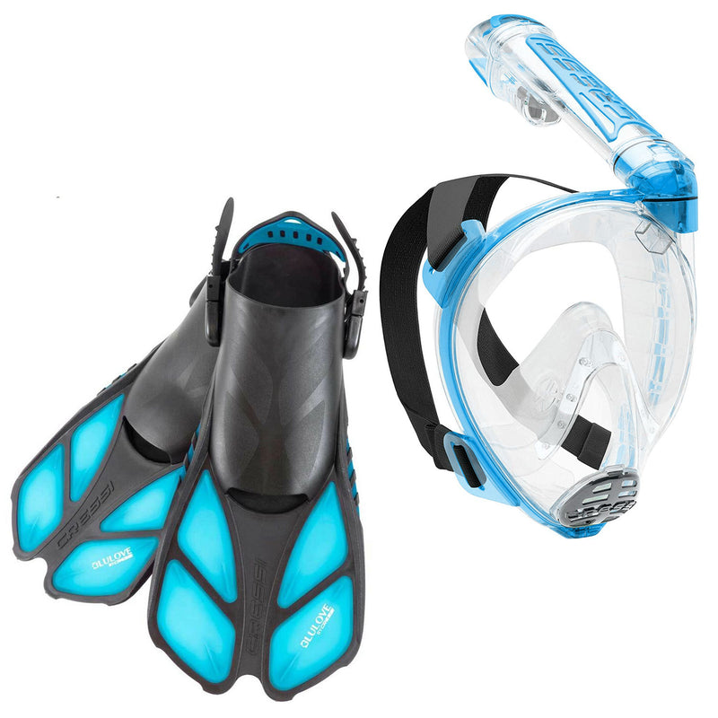 Used Cressi Duke Dive Mask and Bonete Dive Fins, Bag Set, Translucent Aquamarine, Size: Fins SM/MD - Mask SM/MD - DIPNDIVE