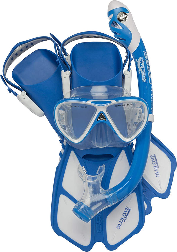 Open Box Cressi Mini Bonete Pro Dry Set Children, Blue / White, Size: Small/Medium - DIPNDIVE