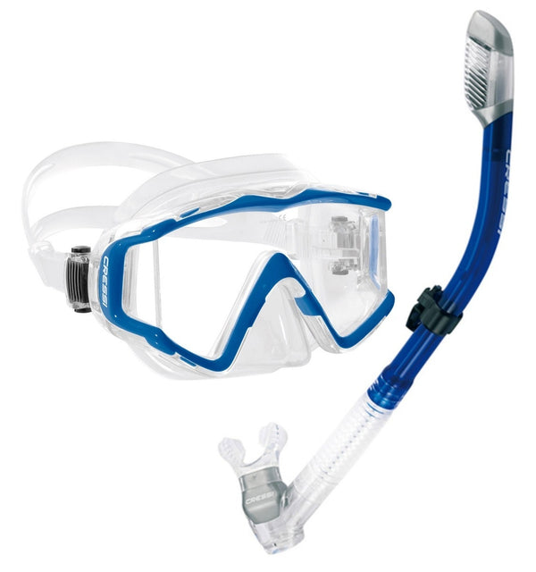 Cressi Panoramic Wide View Mask with Dry Snorkel Set (Pano 3 Cobalt) … - DIPNDIVE